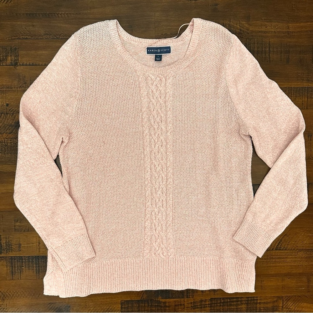 Karen Scott Pink Cable‎ knit Sweater Large